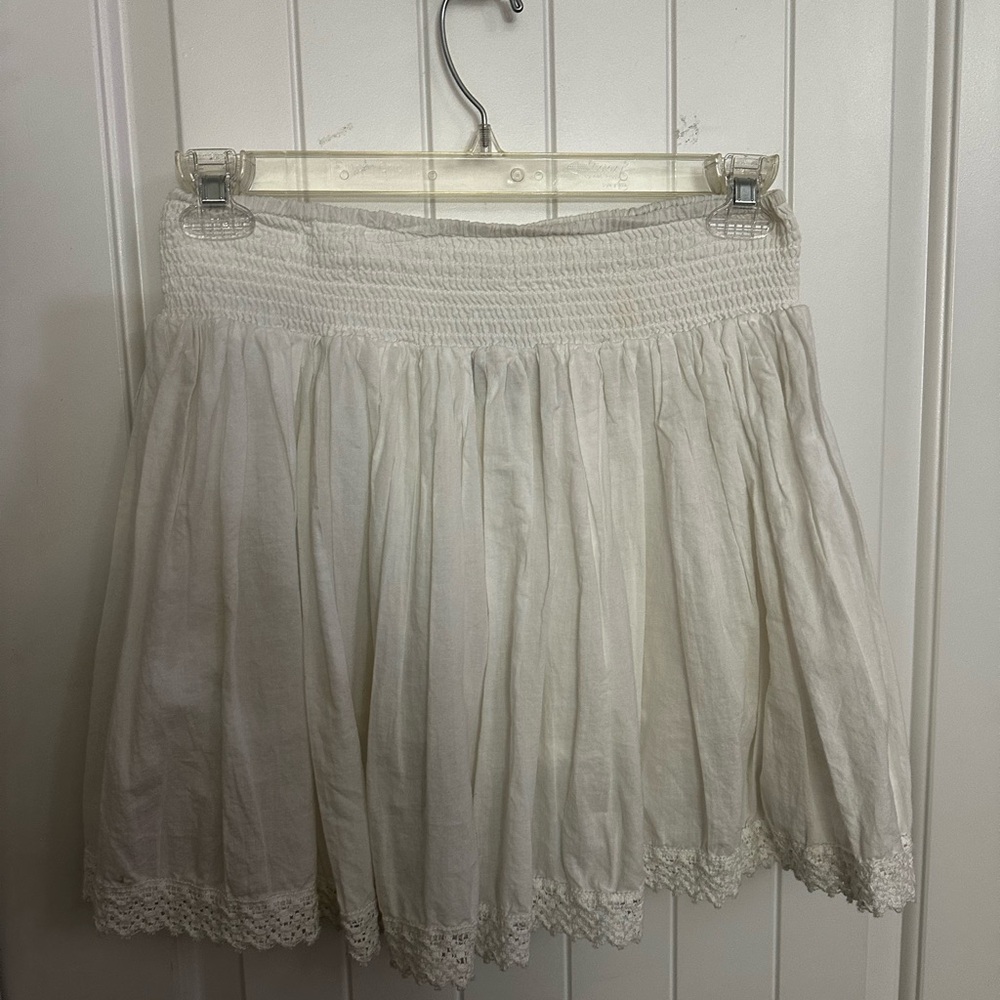 Blue Rain White Smocked Skater Mini Skirt